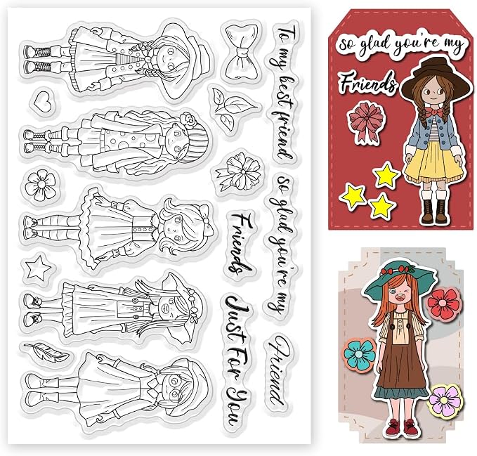 Fashion Girls Clear Stamps 6.3x4.3 Friendship Word Rubber Stamp Flower Silicone by BEUNITONE