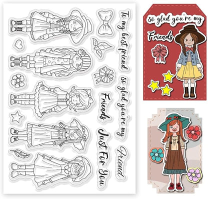 Fashion Girls Clear Stamps 6.3x4.3 Friendship Word Rubber Stamp Flower Silicone by BEUNITONE