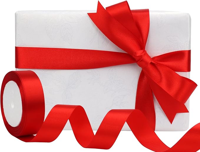 Red Solid Satin Ribbon 1 Inch 25 Yards Solid Polyester Fabric Ribbon - Image 5