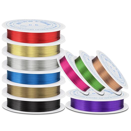 10 Rolls Copper Jewelry Wire, 10 Assorted Colors 0.6 mm Dia. Beading Wire by CooBigo