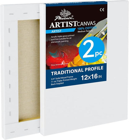 PHOENIX 12x16 Inch Pack of 2 Artist Canvas by PHOENIX