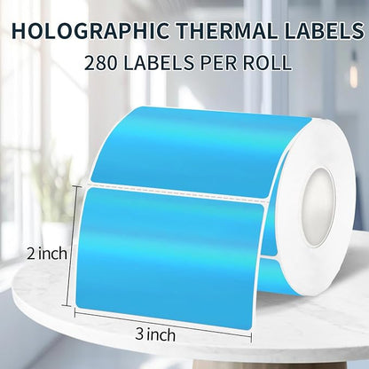 2" x 3" Holographic Thermal Label Stickers Blue, Printable Rainbow Glitter - Image 2