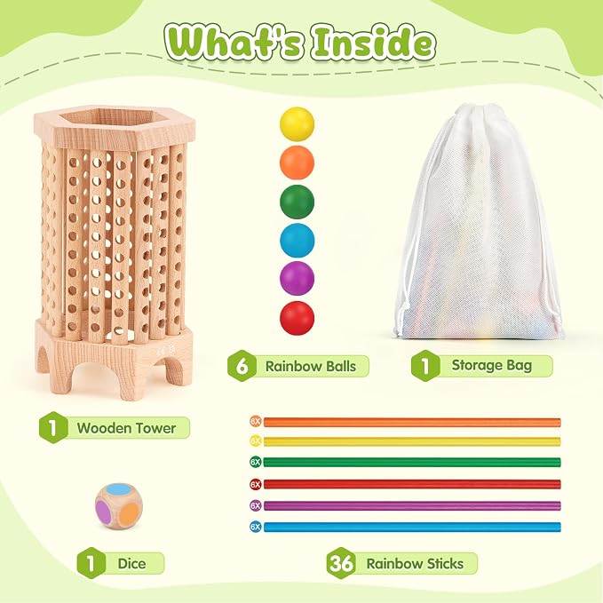 Montessori Game Wooden Board Game, 36 Colorful Wooden Sticks Dice Game - Image 7
