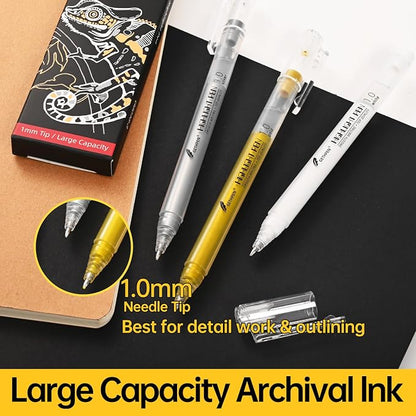 Gold Silver White Gel Pens, 1mm Fine Point Gel Ink Pen Opaque Archival Ink Pens - Image 3