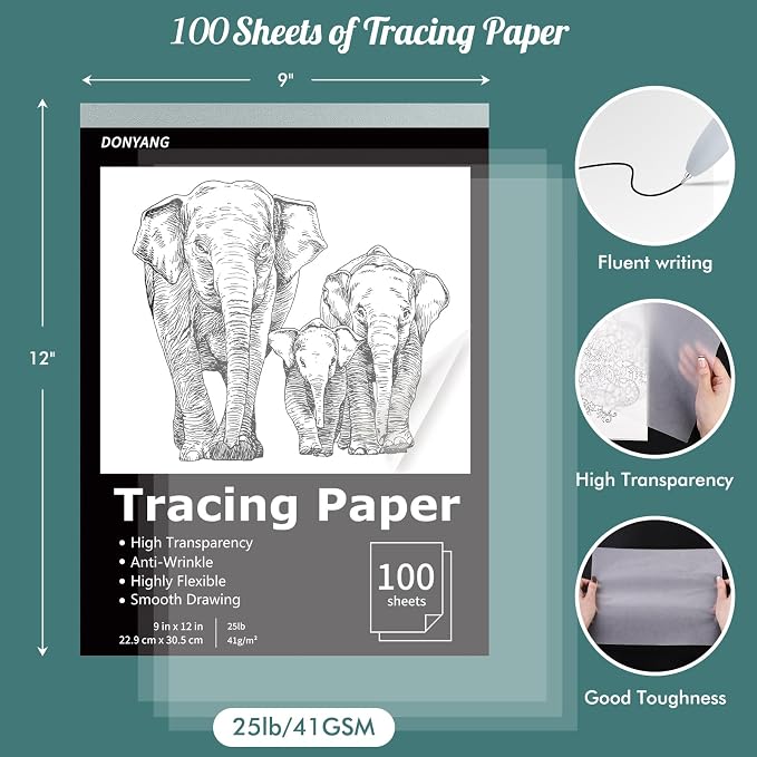 Tracing Paper 9"x12", 100 Sheets Transparent Vellum Paper - Image 2