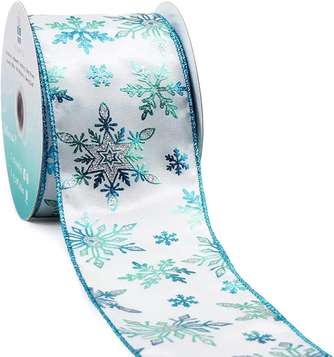 CT CRAFT LLC Satin with Blue Snowflake Wired Ribbon 2.5 Inch x 10 Yards by CTCRAFTLLC