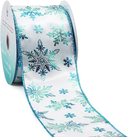 CT CRAFT LLC Satin with Blue Snowflake Wired Ribbon 2.5 Inch x 10 Yards by CTCRAFTLLC