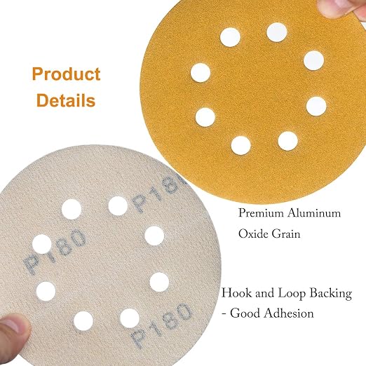 5-Inch 8-Hole Hook and Loop Sanding Discs 180-Grit Random Orbit Sandpaper - Image 5