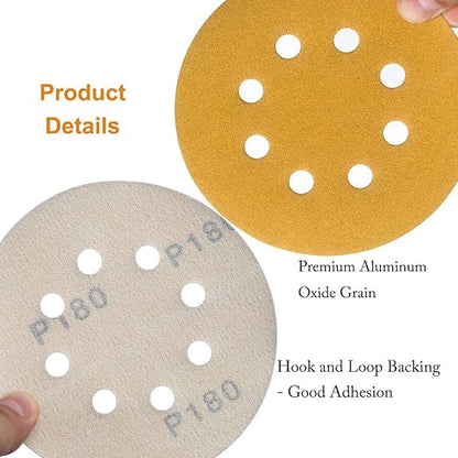 5-Inch 8-Hole Hook and Loop Sanding Discs 180-Grit Random Orbit Sandpaper - Image 5