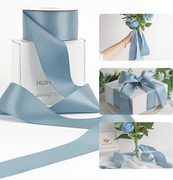 HUIHUANG Dusty Blue 2 inch Wide Double Face Satin Polyester Ribbon by HUIHUANG