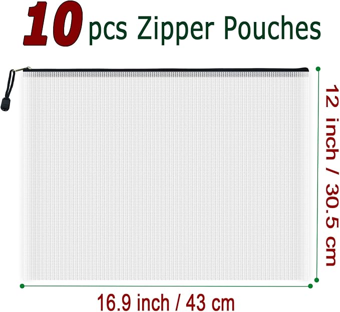 AUSTARK 10 Pcs Zipper File Bags, Waterproof Plastic Mesh Pouch - Image 2