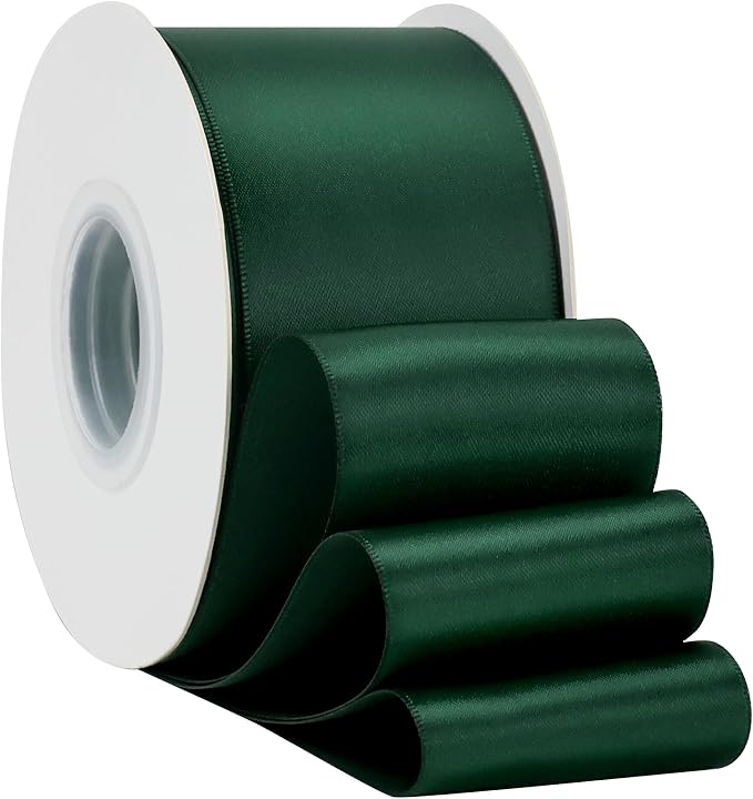 HUIHUANG Hunter Green Satin Ribbon 2 inch Double Side Green Satin Fabric Ribbon - Image 3