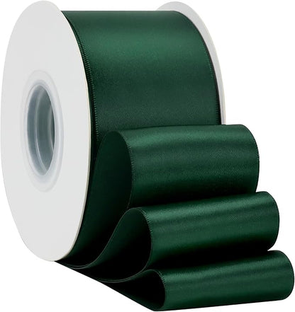 HUIHUANG Hunter Green Satin Ribbon 2 inch Double Side Green Satin Fabric Ribbon - Image 3