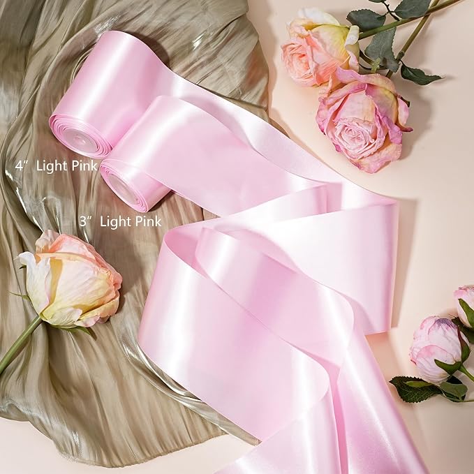 LaRibbons Light Pink Satin Ribbon 3 Inch 10 Yards Double Faced Luxury Light - Image 3