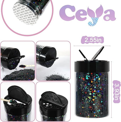 Ceya Holographic Chunky Glitter, 4.9oz/ 140g Black Craft Glitter Powder Mixed - Image 4