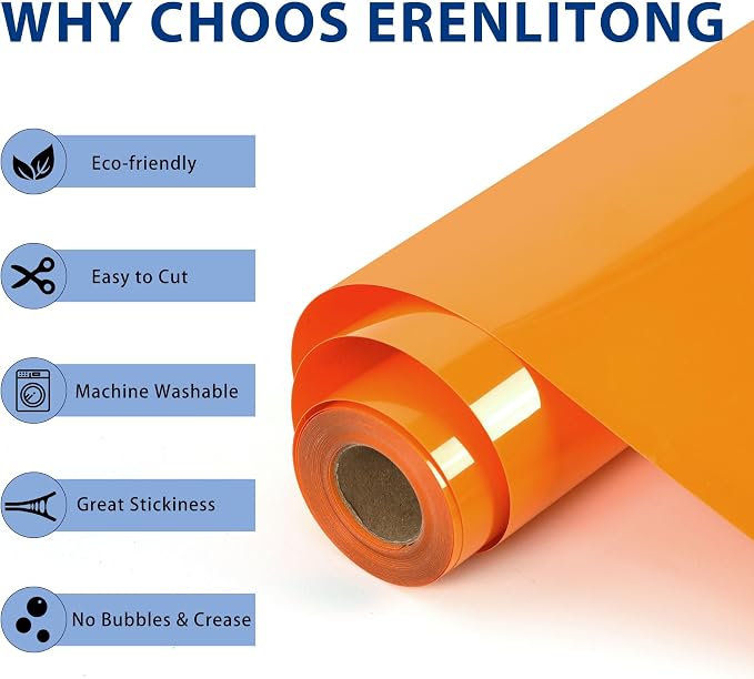 RENLITONG Orange Iron on Vinyl 12Inch by 50ft Roll HTV Heat Transfer Vinyl - Image 2