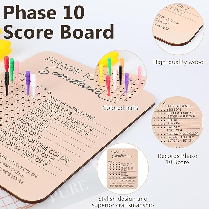 Phase 10 Score Board, Wooden Phase 10 Scoreboard, Phase 10 Score Sheets - Image 2