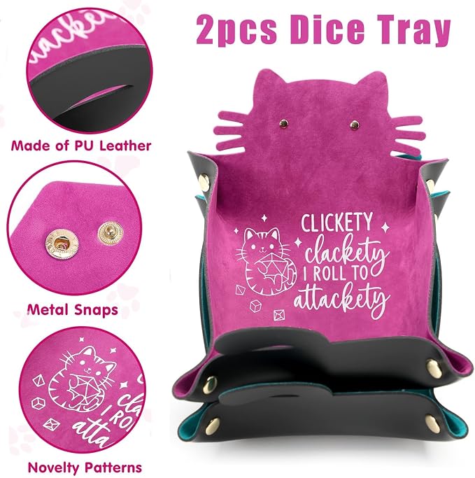 2Pcs Cat Dice Rolling Tray Novelty Folding Leather Dice Holder Portable Storage - Image 3