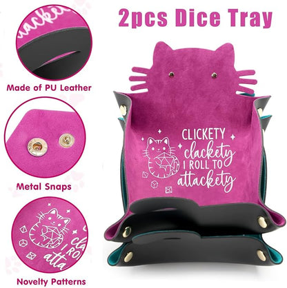 2Pcs Cat Dice Rolling Tray Novelty Folding Leather Dice Holder Portable Storage - Image 3