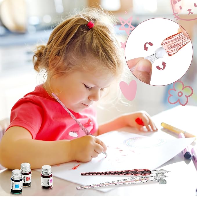 Zonon Glass Dipped Pen Ink Set 14 Pcs Include 6 Pcs Glass Dip Pen, 6 Colorful - Image 6