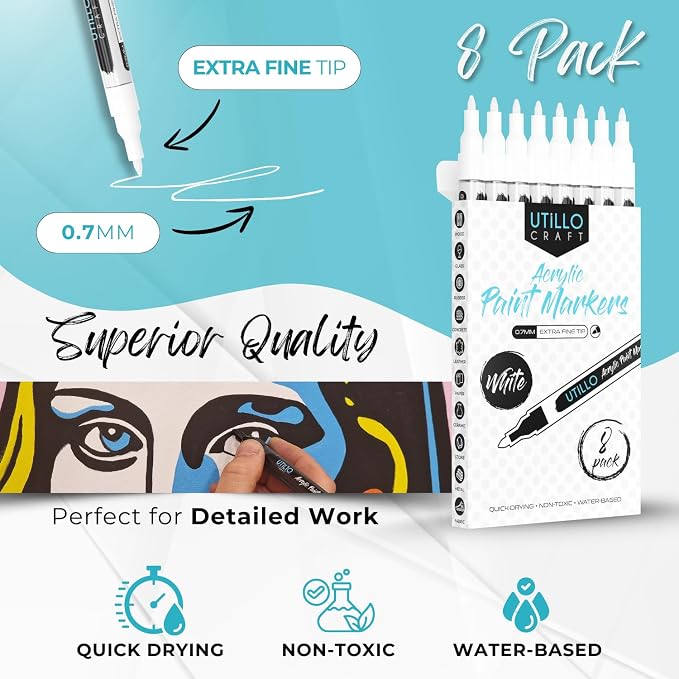 8-Pack White Paint Pens Extra Fine Tip Made in Japan | Bold Color + 100% - Image 4