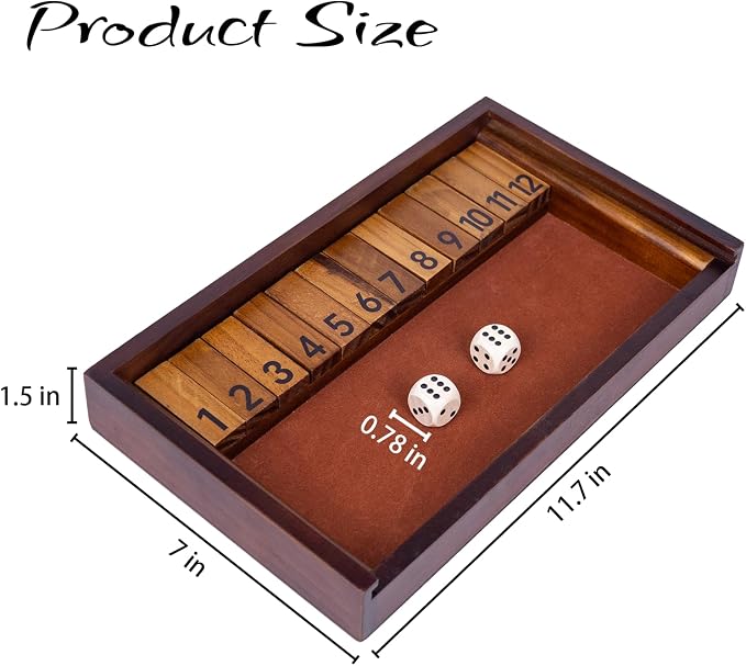 Shut The Box Game with 12 Pcs Wooden Numbers，Wooden Board Table Math Game - Image 3