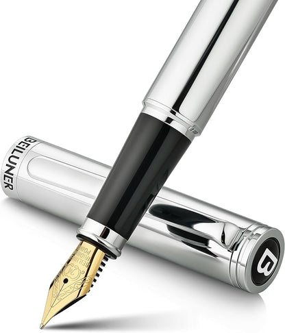 BEILUNER Silver Fountain Pen, Stunning Luxury Pens by BEILUNER