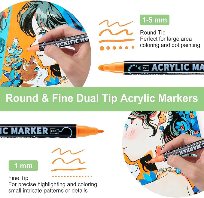 80 Colors Waterproof Dual Tip Acrylic Paint Pens, Dot & Fine Tip Premium - Image 2