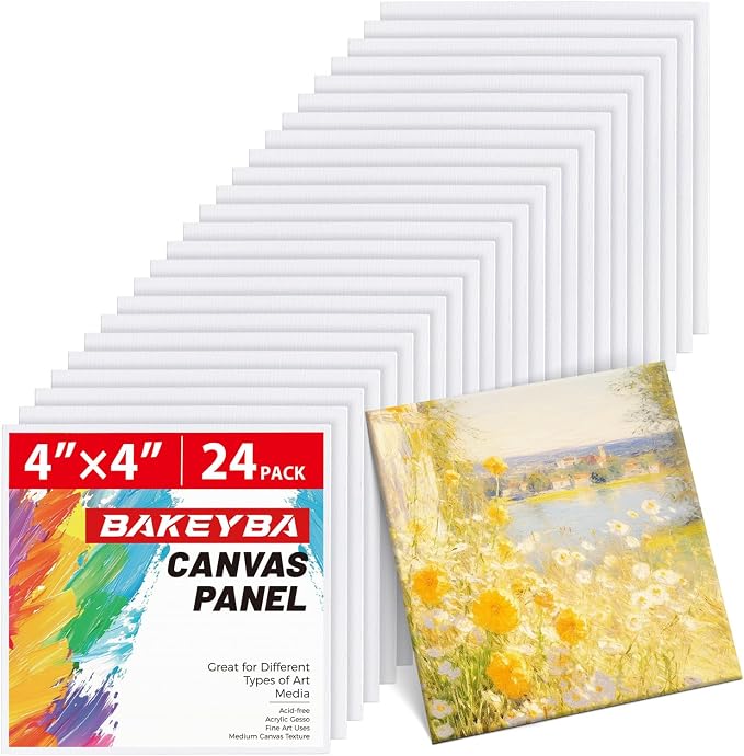 Mini Canvas Boards for Painting 24 Pack, 4x4 Inch Canvas Panels, 100% Cotton by Unknown
