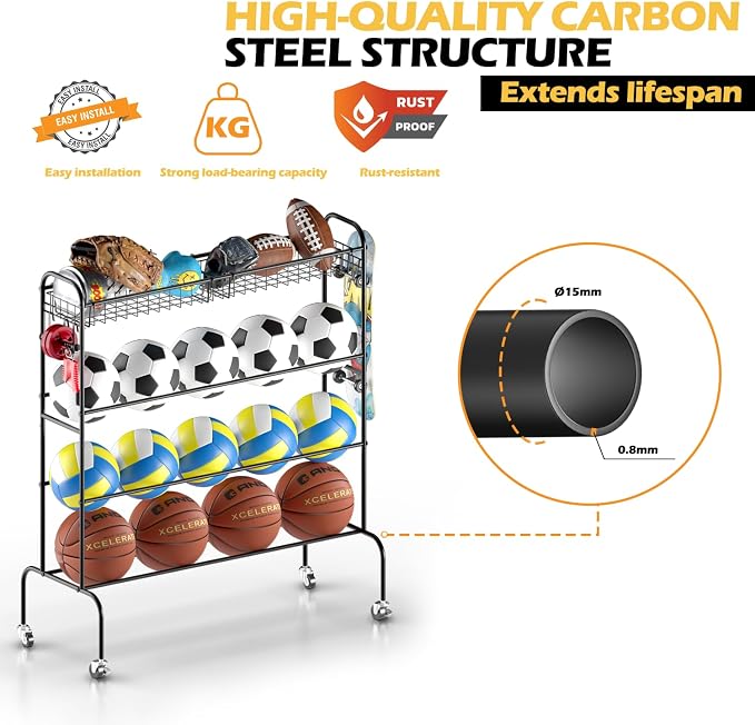 Ball Storage - 22.83" Basketball Cart - Image 2