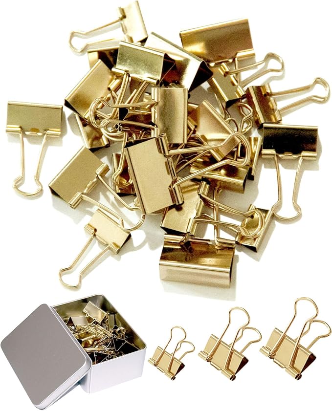 Assorted Binder Clips 0.75/1/1.25in 25-Pack -Gold Tone Clips by SHAOUMAN