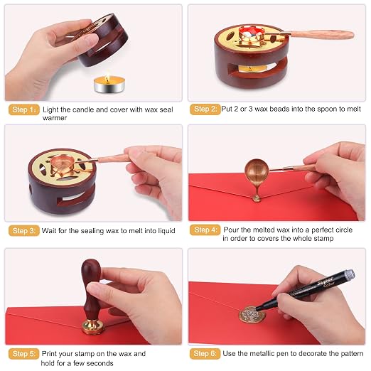 Aottom Wax Seal Stamp Kit with Gift Box, 24 Colors 650 Pcs Beads, Metallic Pen - Image 4
