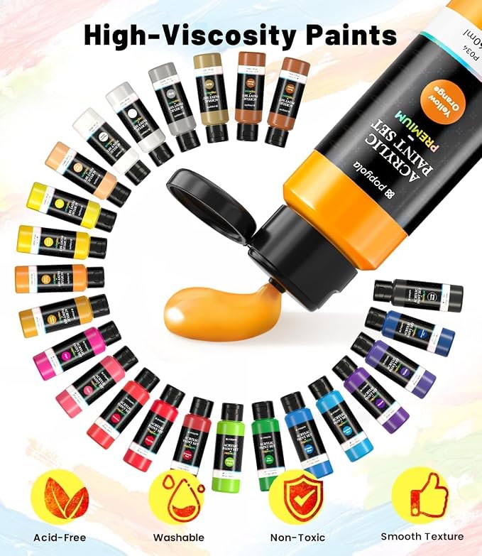 40 PCS Acrylic Paint Set with 12 Brushes, 2 Knives & Palette, 24 Colors Art - Image 4