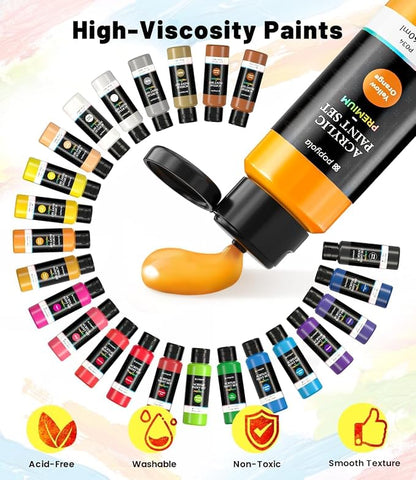 40 PCS Acrylic Paint Set with 12 Brushes, 2 Knives & Palette, 24 Colors Art - Image 4