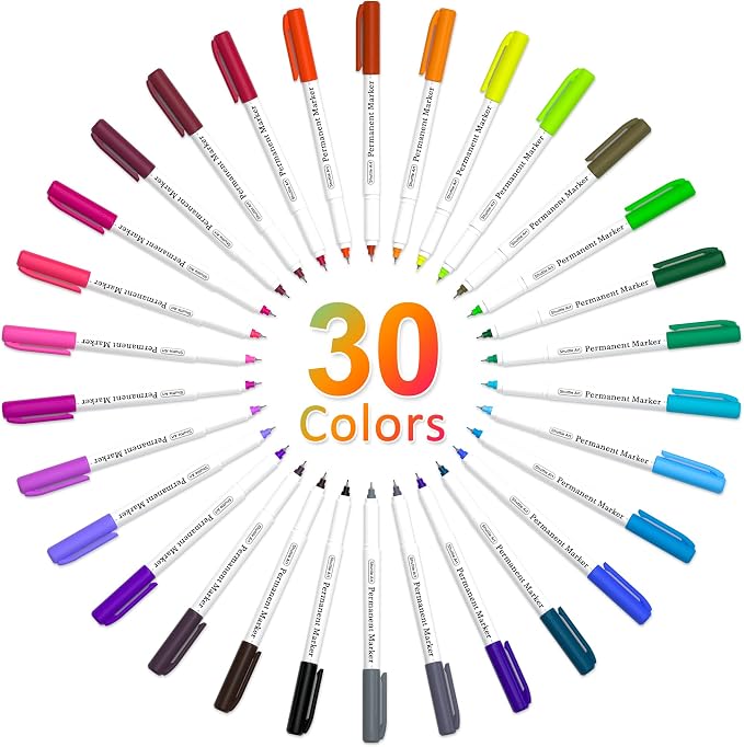 Shuttle Art Permanent Marker, 30 Colors Ultra Fine Point, Works on Plastic - Image 2