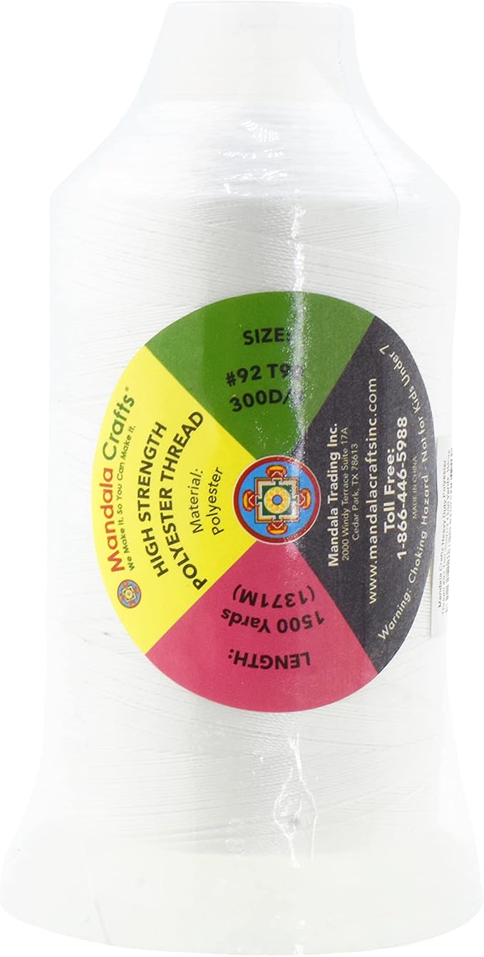 Mandala Crafts White Heavy Duty Thread -1500 Yds Tex 90 Thread - Image 3