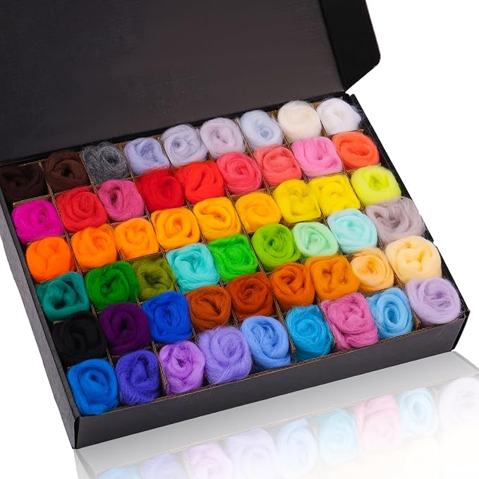 WONVOC 54 Colors Needle Felting Wool, 9.5oz/270g Roving Yarn, Wool Roving Bulk by wonvoc