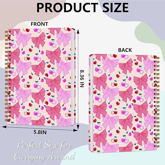 2 PCs Coquette Pink Bows Cherry Journaling Notebooks Trendy Preppy Spiral - Image 2