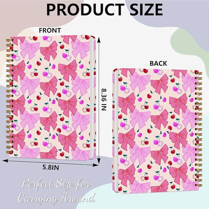 2 PCs Coquette Pink Bows Cherry Journaling Notebooks Trendy Preppy Spiral - Image 2