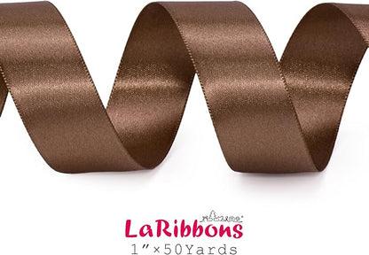 LaRibbons Brown Satin Ribbon 1 Inch 50 Yards Thin Luxury Double Faced Mocha - Image 5