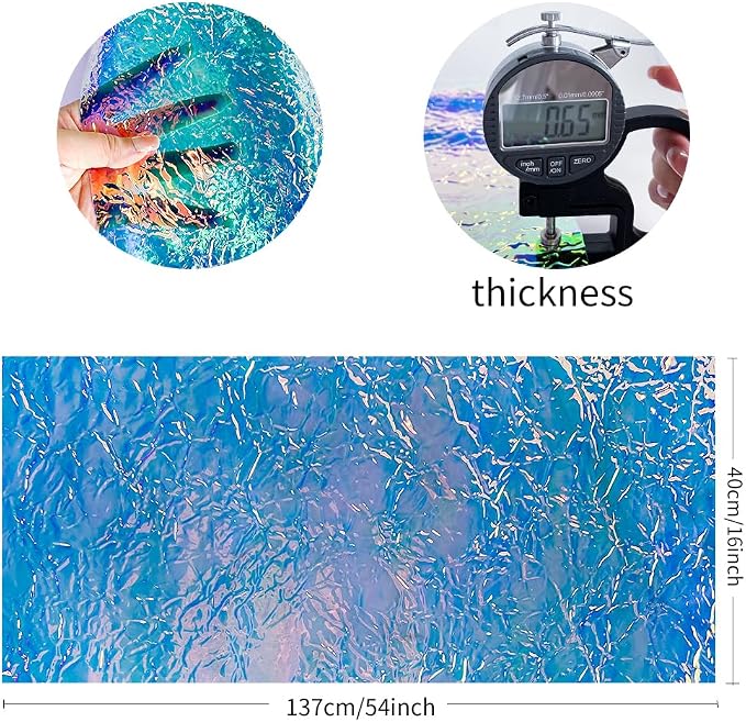 ONEART | Iridescent Transparent Embossed Vinyl Holographic Blue Clear PVC Vinyl - Image 4