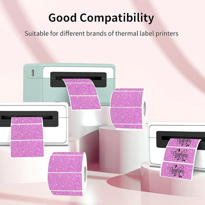3x2 Inch Holographic Thermal Labels, Glitter Pink Thermal Sticker Labels - Image 2