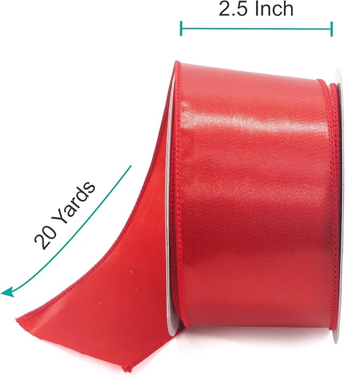 CT CRAFT LLC Satin Wired Ribbon 2.5 Inch x 20 Yards Red - Image 2