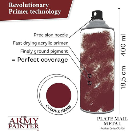 The Army Painter Colour Primer Plate Mail Metal, 400 mL Acrylic Spray Primer - Image 3