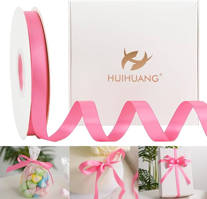 HUIHUANG Hot Pink Satin Ribbon 1/2 inch X 50 Yards Continuous, Double-Faced by HUIHUANG