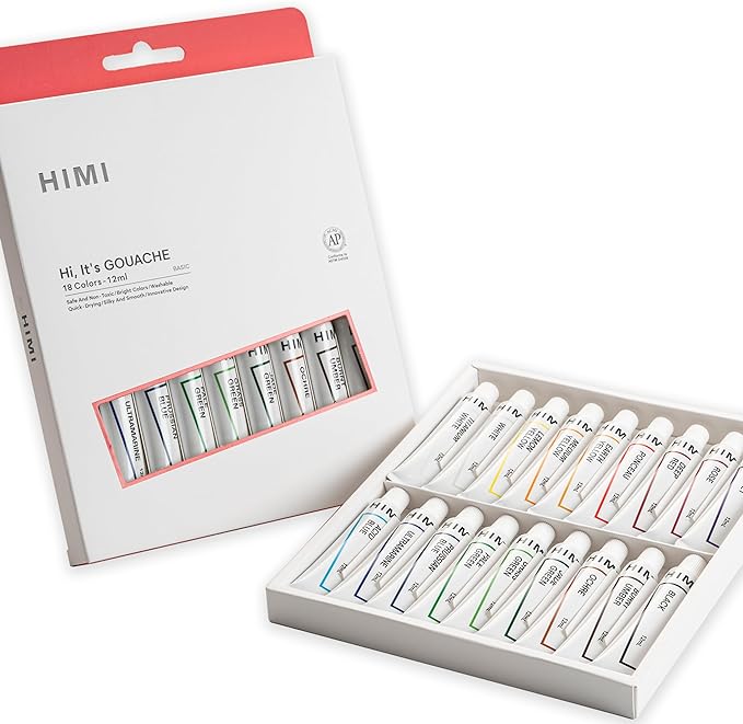 HIMI Gouache Paint Tube Set -18 Colors 12ml, by HIMI