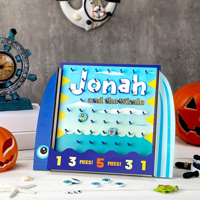 8 Pcs Jonah and The Whale Halloween Disk Drop Game Wood Tabletop Religious Disc - Image 3