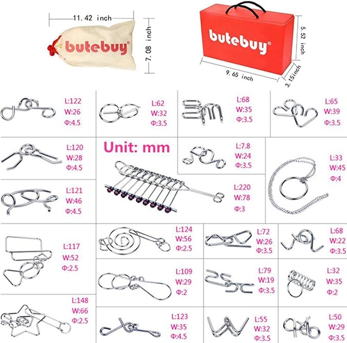 AHYUAN 20 Pack Metal Puzzles Brain Teaser IQ Wire Metal Puzzles by Ahyuan