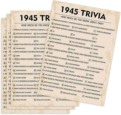 80th Birthday Party Games, 1945 Trivia Games, Birthday Party Supplies by QUPT