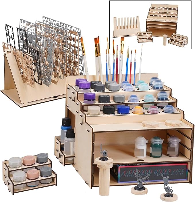 Model Paint Holder with Adjustable Storage, Wooden Miniature Model Paints by TTOGUSH